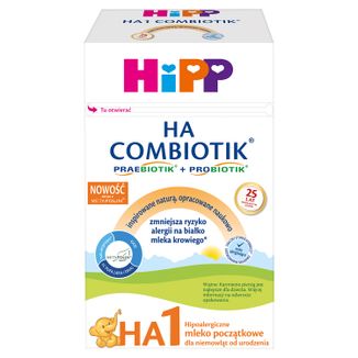 HiPP HA 1 Combiotik, hipoalergiczne mleko początkowe, od urodzenia, 600 g - zdjęcie produktu