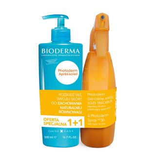 Zestaw Bioderma Photoderm, lekki spray ochronny, SPF30, 400 ml + łagodzący żel-krem przedłużający opaleniznę, 500 ml - zdjęcie produktu