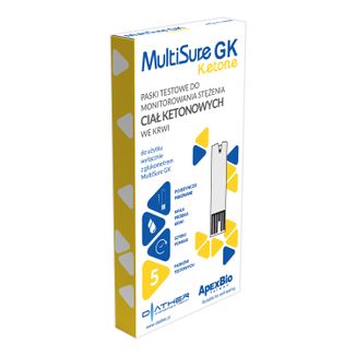 MultiSure GK Ketone, paski testowe do monitorowania stężenia ciał ketonowych we krwi, 5 sztuk - zdjęcie produktu