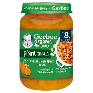 Gerber Organic Plant-Tastic, gulasz z marchewki i fasoli, po 8 miesiącu, 190 g - zdjęcie produktu