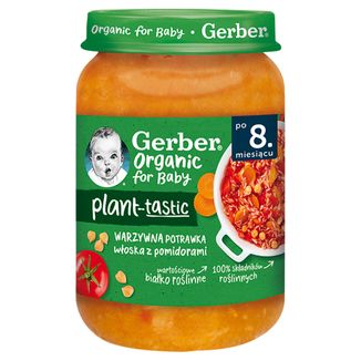 Gerber Organic Plant-Tastic, warzywna potrawka włoska z pomidorami, po 8 miesiącu, 190 g - zdjęcie produktu