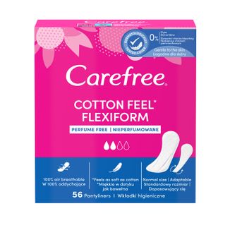 Wkładki higieniczne Carefree Cotton Feel Flexiform, nieperfumowane, 56 sztuk - zdjęcie produktu