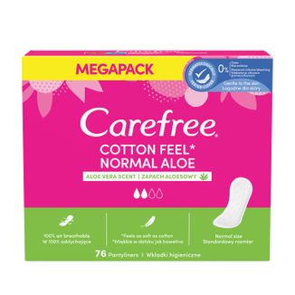 Wkładki higieniczne Carefree Cotton Feel Normal Aloe, aloe scent, 76 sztuk - zdjęcie produktu
