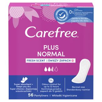 Carefree Plus Normal, wkładki higieniczne, fresh scent/świeży zapach, 56 sztuk - zdjęcie produktu