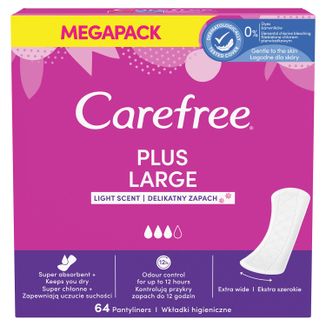 Carefree Plus Large, wkładki higieniczne, light scent/delikatny zapach, 64 sztuki - zdjęcie produktu