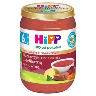 HiPP Zupka Bio, barszczyk czerwony z delikatną wołowiną, po 6 miesiącu, 190 g - zdjęcie produktu