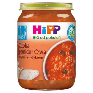 HiPP BIO od pokoleń, zupka pomidorowa z ryżem i indykiem, po 1 roku, 250 g - zdjęcie produktu