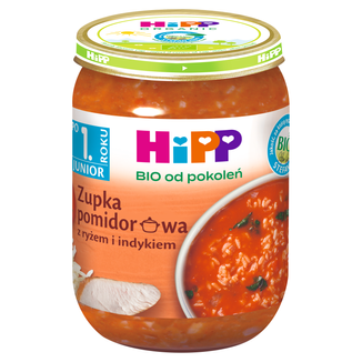 HiPP Zupka Bio, pomidorowa z ryżem i indykiem, po 12 miesiącu, 250 g - zdjęcie produktu