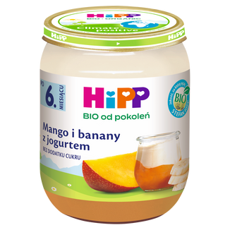 HiPP Owocowy Duet Bio, mango i banany z jogurtem, po 6 miesiącu, 160 g - zdjęcie produktu