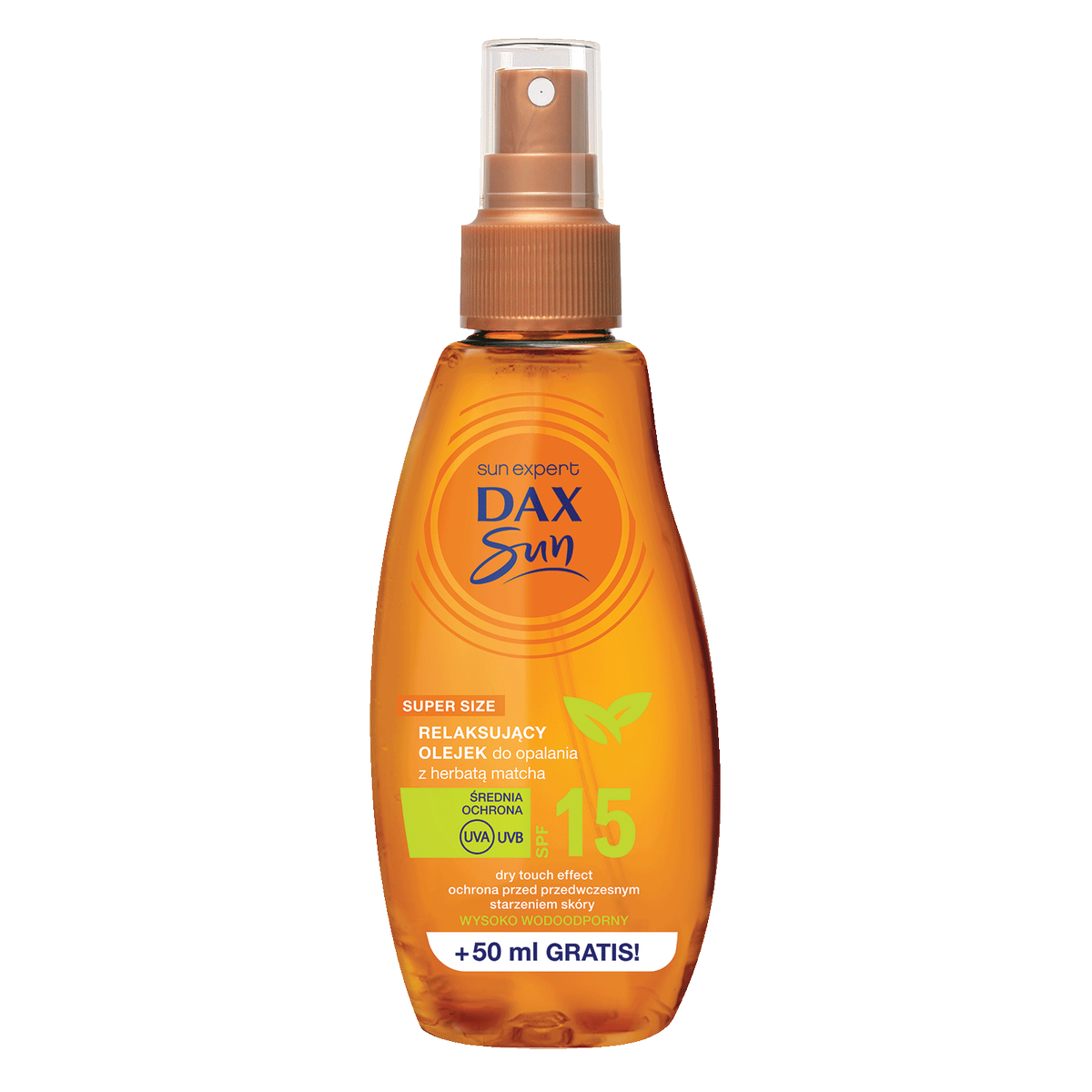Dax Sun DAX Sun, relaksujący olejek do opalania z herbatą matcha, SPF 15, 200 ml
