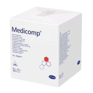 Medicomp, kompresy niejałowe, włókninowe, 4-warstwowe, 30 g/m2, 10 cm x 10 cm, 100 sztuk - zdjęcie produktu