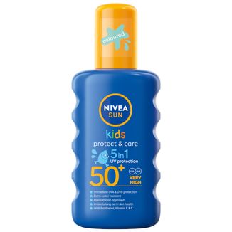 Nivea Sun Kids Protect & Care 5w1, spray ochronny do opalania dla dzieci, z zanikającym kolorem, SPF 50+, 200 ml - zdjęcie produktu