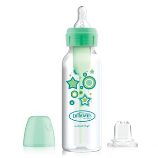 Dr Brown's Options+, zestaw Od butelki do kubka, butelka antykolkowa z wąską szyjką i smoczkiem w rozmiarze 3, 250 ml + ustnik niekapek, zielony - zdjęcie produktu