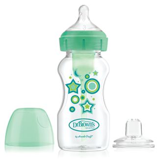 Dr Brown's Options+, zestaw Od butelki do kubka, butelka antykolkowa z szeroką szyjką i smoczkiem w rozmiarze 3, 270 ml + ustnik niekapek, zielony - zdjęcie produktu