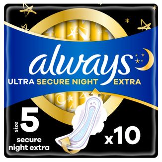 Always Ultra Secure Night, podpaski ze skrzydełkami, rozmiar 5, Extra, 10 sztuk - zdjęcie produktu