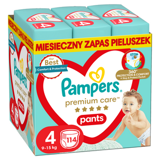 Pampers Premium Care Pants, pieluchomajtki, rozmiar 4, 9-15 kg, 114 sztuk - zdjęcie produktu