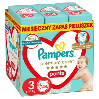 Pampers Premium Care Pants, pieluchomajtki, rozmiar 3, 6-11 kg, 144 sztuki USZKODZONE OPAKOWANIE - zdjęcie produktu