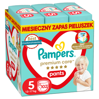 Pampers Premium Care Pants, pieluchomajtki, rozmiar 5, 12-17 kg, 102 sztuki - zdjęcie produktu