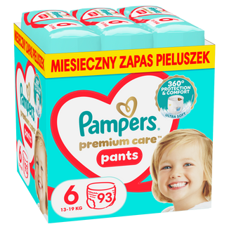 Pampers Premium Care Pants, pieluchomajtki, rozmiar 6, 13-19 kg, 93 sztuki - zdjęcie produktu