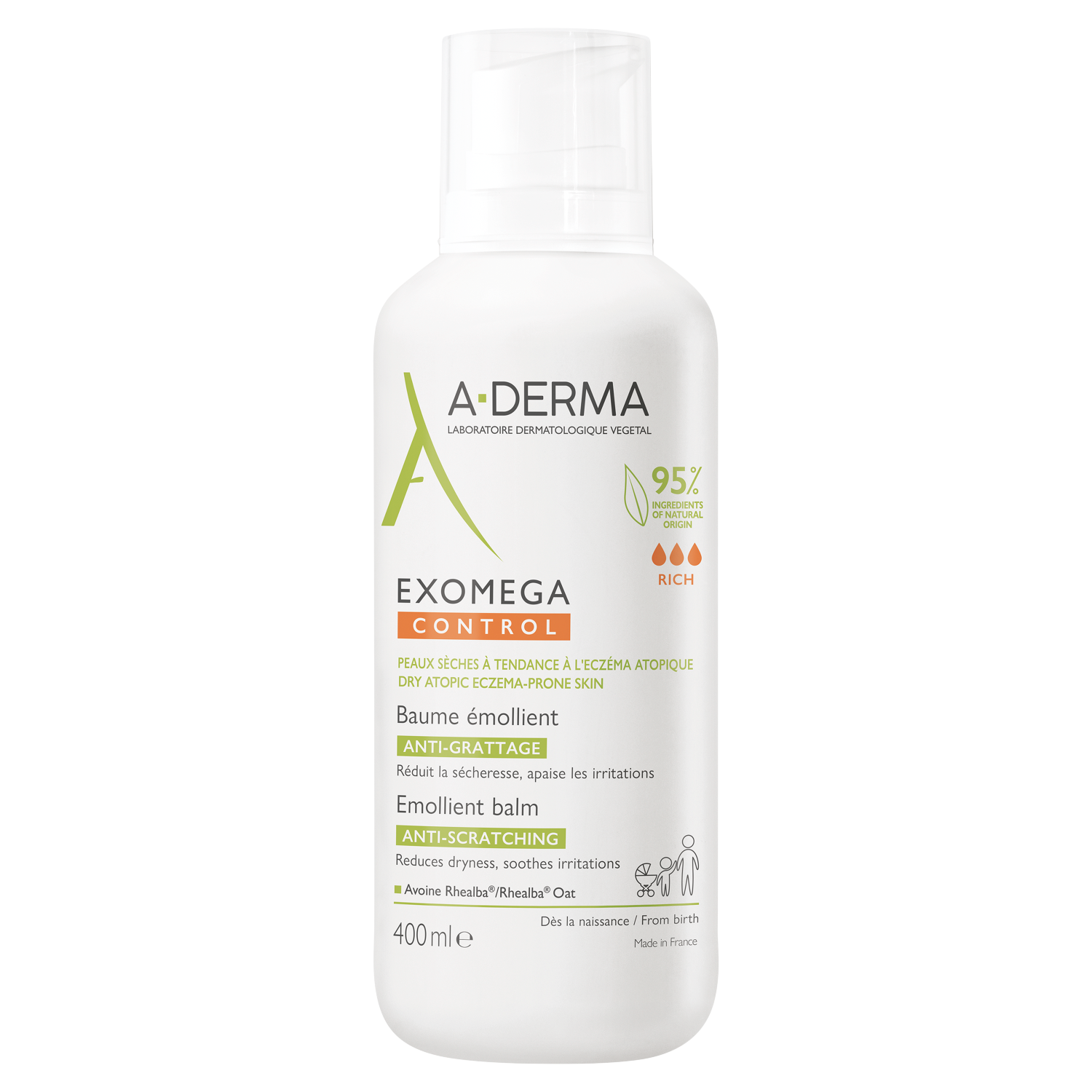 A-Derma A-Derma Exomega Control, balsam emolient, łagodzący atopowe zapalenie skóry, skóra sucha i skłonna do atopii, od 1 dnia życia, 400 ml — Inhaltsstoffe und Bewertung