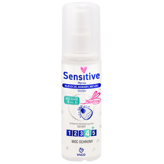 Vaco Sensitive, płyn na kleszcze, komary, meszki, dla dzieci od 6 miesiąca, z ikarydyną 10%, 80 ml - zdjęcie produktu