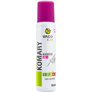 Vaco Kids, spray na komary i kleszcze, 2w1, dla dzieci od 3 lat, IR3535 10%, 100 ml Vaco Kids, spray na komary i kleszcze, 2w1, dla dzieci od 3 lat, IR3535 10%, 100 ml - zdjęcie produktu
