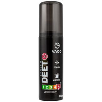 Vaco Strong, płyn na komary, kleszcze i meszki, DEET 50% + Geraniol, 80 ml Vaco Strong, płyn na komary, kleszcze i meszki, DEET 50% + Geraniol, 80 ml - zdjęcie produktu