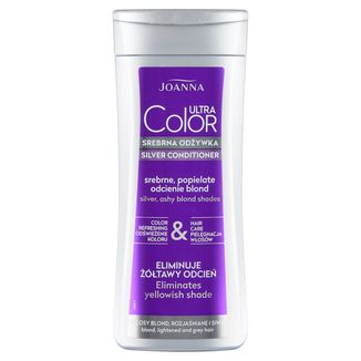 Joanna Ultra Color, srebrna odżywka do włosów blond, rozjaśnianych i siwych, srebrne, popielate odcienie blond, 200 g - zdjęcie produktu