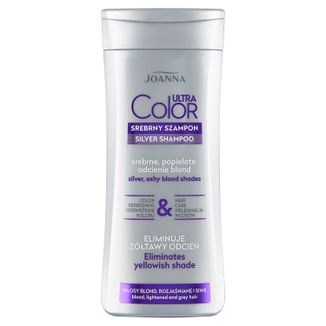 Joanna Ultra Color, srebrny szampon do włosów blond, rozjaśnianych i siwych, srebrne, popielate odcienie blond, 200 ml - zdjęcie produktu