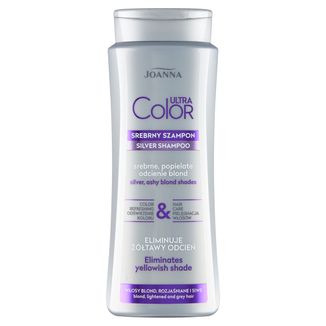 Joanna Ultra Color, srebrny szampon do włosów blond, rozjaśnianych i siwych, srebrne, popielate odcienie blond, 400 ml - zdjęcie produktu