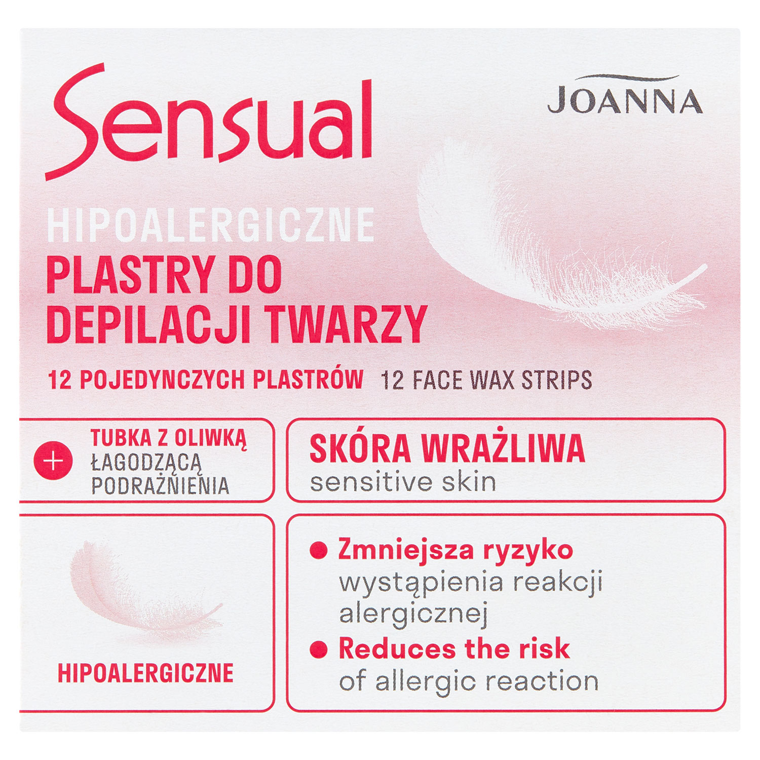 Nieznana Joanna Sensual, hipoalergiczne plastry do depilacji twarzy, do skóry wrażliwej, 12 sztuk