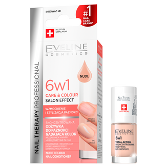 Eveline Cosmetics Nail Therapy, odżywka do paznokci nadająca kolor 6w1, Nude, 5 ml USZKODZONE OPAKOWANIE - zdjęcie produktu