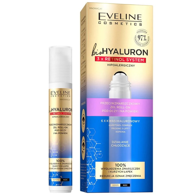 Nieznana Eveline Cosmetics Bio Hyaluron 3 x Retinol, przeciwzmarszczkowy żel roll-on pod oczy i na powieki, 15 ml