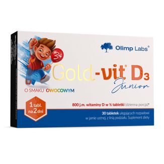 Olimp Gold-Vit D3 Junior, witamina D 800 j.m., smak owocowy, 30 tabletek - zdjęcie produktu