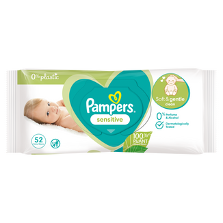 Pampers Sensitive, chusteczki nawilżane, delikatna skóra dzieci i niemowląt, 52 sztuki USZKODZONE OPAKOWANIE - zdjęcie produktu