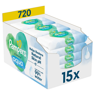 Pampers Harmonie Aqua, chusteczki nawilżane, 15 x 48 sztuk USZKODZONE OPAKOWANIE - zdjęcie produktu