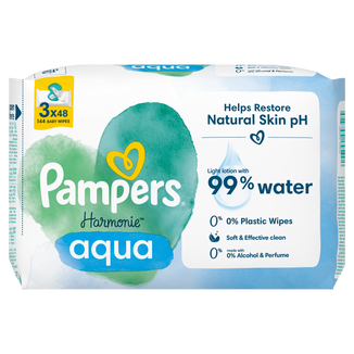 Pampers Harmonie Aqua, chusteczki nawilżane, 3 x 48 sztuk - zdjęcie produktu