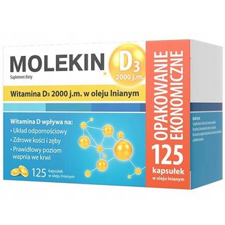 Molekin D3, witamina D3 2000 j.m. w oleju lnianym, 125 kapsułek - zdjęcie produktu