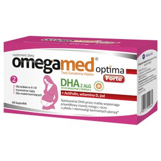 Omegamed Optima Forte DHA z alg dla kobiet w II i III trymestrze ciąży oraz matek karmiących, 60 kapsułek - zdjęcie produktu
