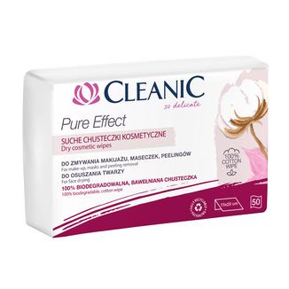 Cleanic Pure Effect, suche chusteczki kosmetyczne, biodegradowalne, 50 sztuk - zdjęcie produktu