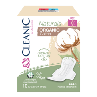 Cleanic Naturals Organic Cotton, podpaski higieniczne z bawełną organiczną, ze skrzydełkami, Day, 10 sztuk   - zdjęcie produktu