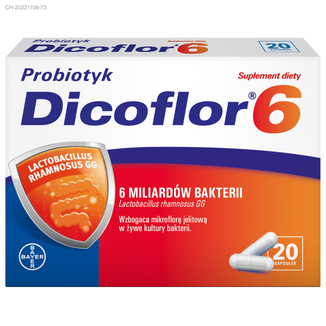 Dicoflor 6, dla dzieci od 3 lat i dorosłych, 20 kapsułek USZKODZONE OPAKOWANIE - zdjęcie produktu