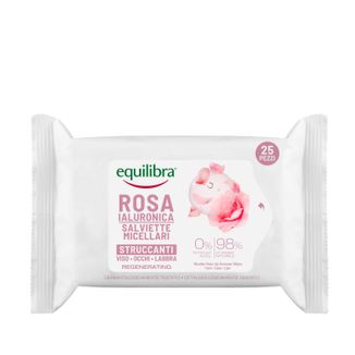Equilibra Rosa, różane micelarne chusteczki do demakijażu twarzy, kwas hialuronowy, 25 sztuk - zdjęcie produktu