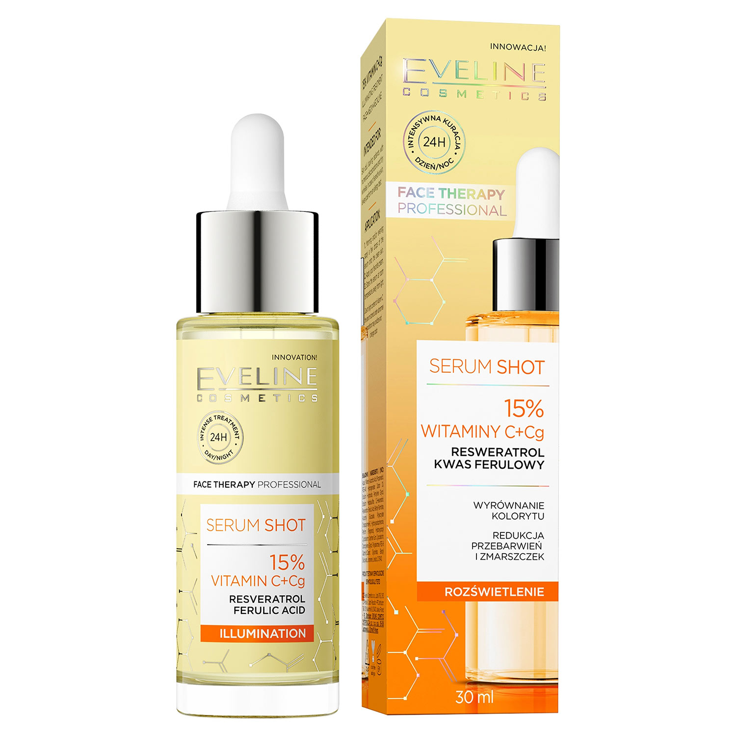 Nieznana Eveline Cosmetics Serum Shot, kuracja rozświetlająca, 15% witaminy C + Cg, 30 ml