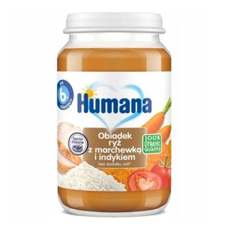 Humana 100% Organic Obiadek, ryż z marchewką i indykiem, po 6 miesiącu, 190 g - zdjęcie produktu