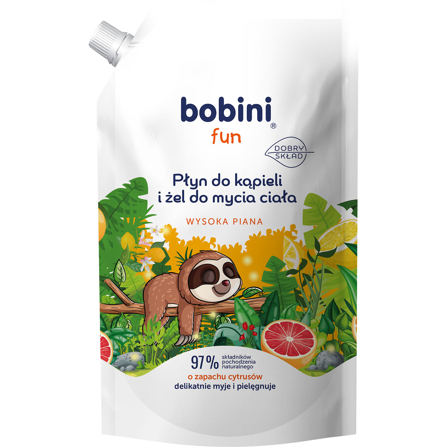 Bobini Bobini Fun, płyn do kąpieli i żel do mycia ciała, cytrusowy, zapas, 500 ml