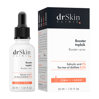 DrSkin Clinic, booster do twarzy, Trądzik, kwas salicylowy 2%, destylat olejku z drzewa herbacianego 0,3%, 30 ml - zdjęcie produktu