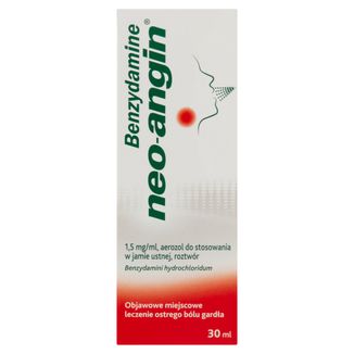 Benzydamine neo-angin 1,5 mg/ml, aerozol do stosowania w jamie ustnej, roztwór, 30 ml - zdjęcie produktu