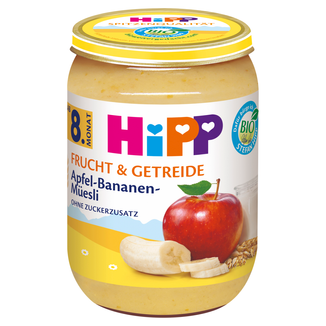HiPP Owoce i Zboża Bio, jabłka i banany z musli, po 8 miesiącu, 190 g - zdjęcie produktu