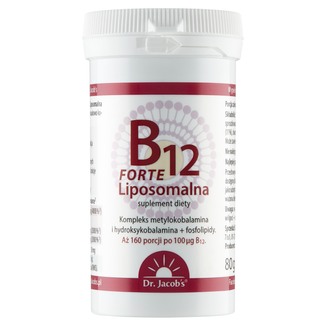 Dr. Jacob's B12 Liposomalna Forte, proszek podjęzykowy, smak porzeczka-mango, 80 g - zdjęcie produktu